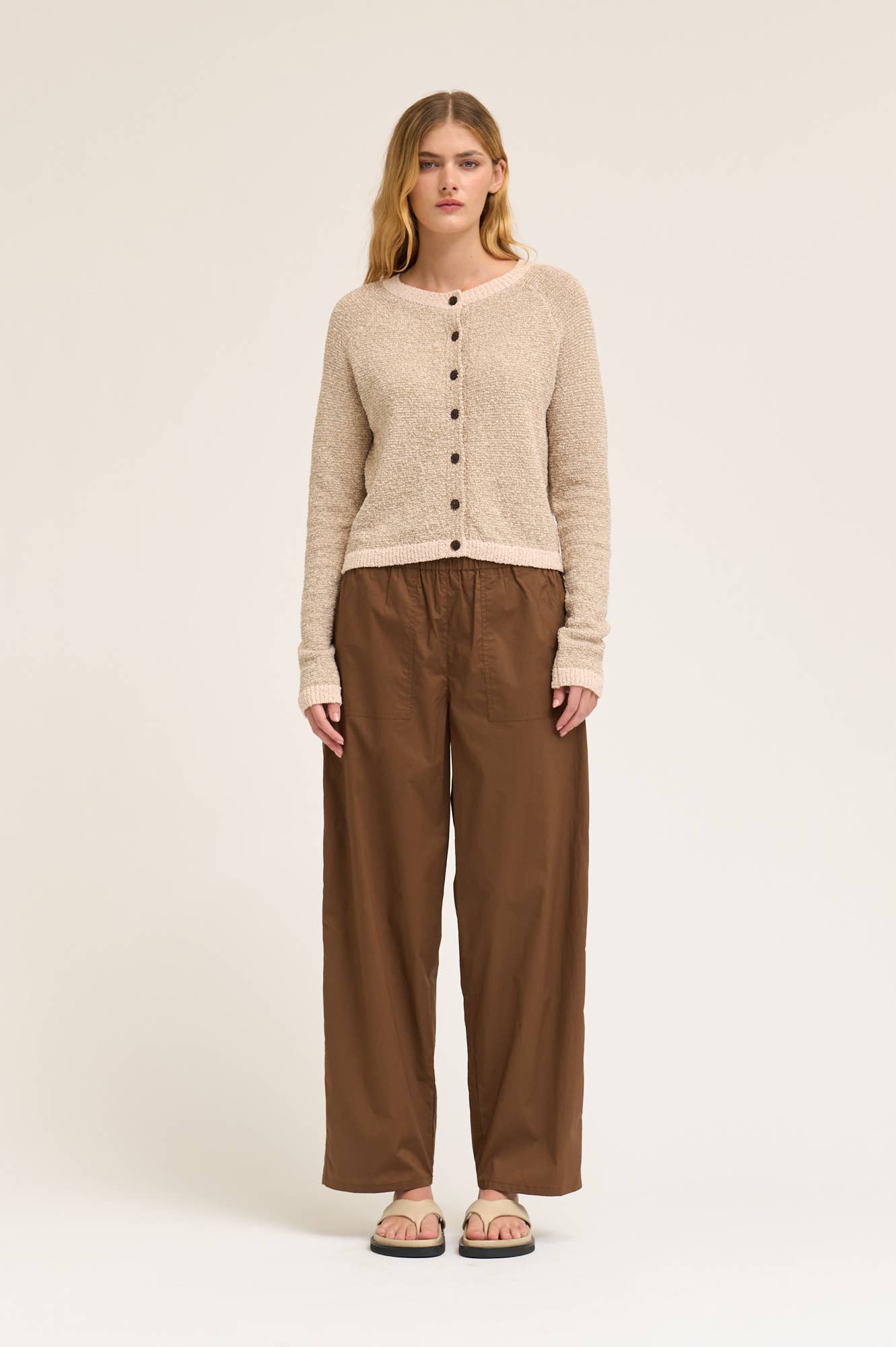 Grade and Gather Tobacco Cotton Wide Leg Trousers