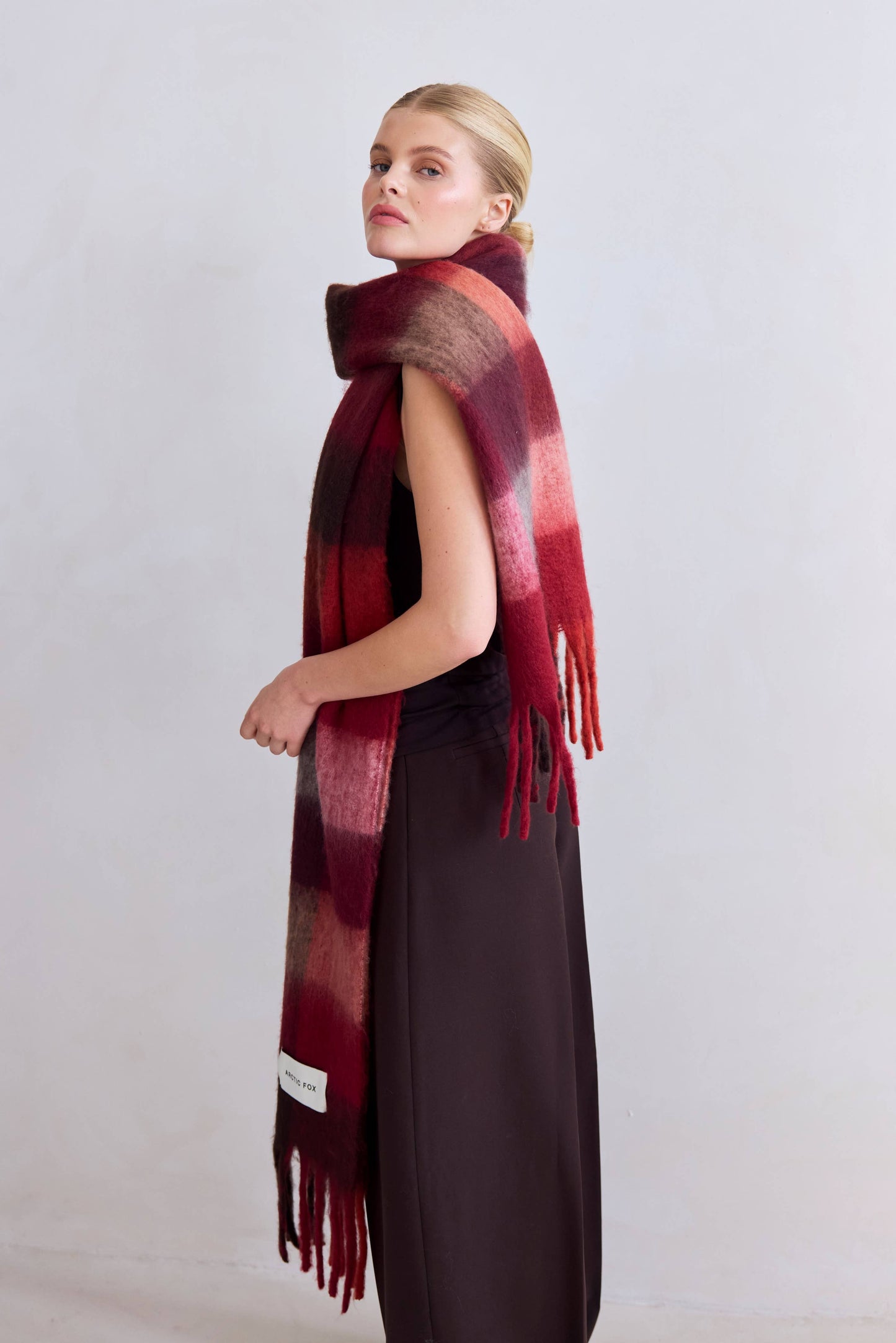 Artic Fox Reykjavik Scarf - 100% Recycled - Burgundy check