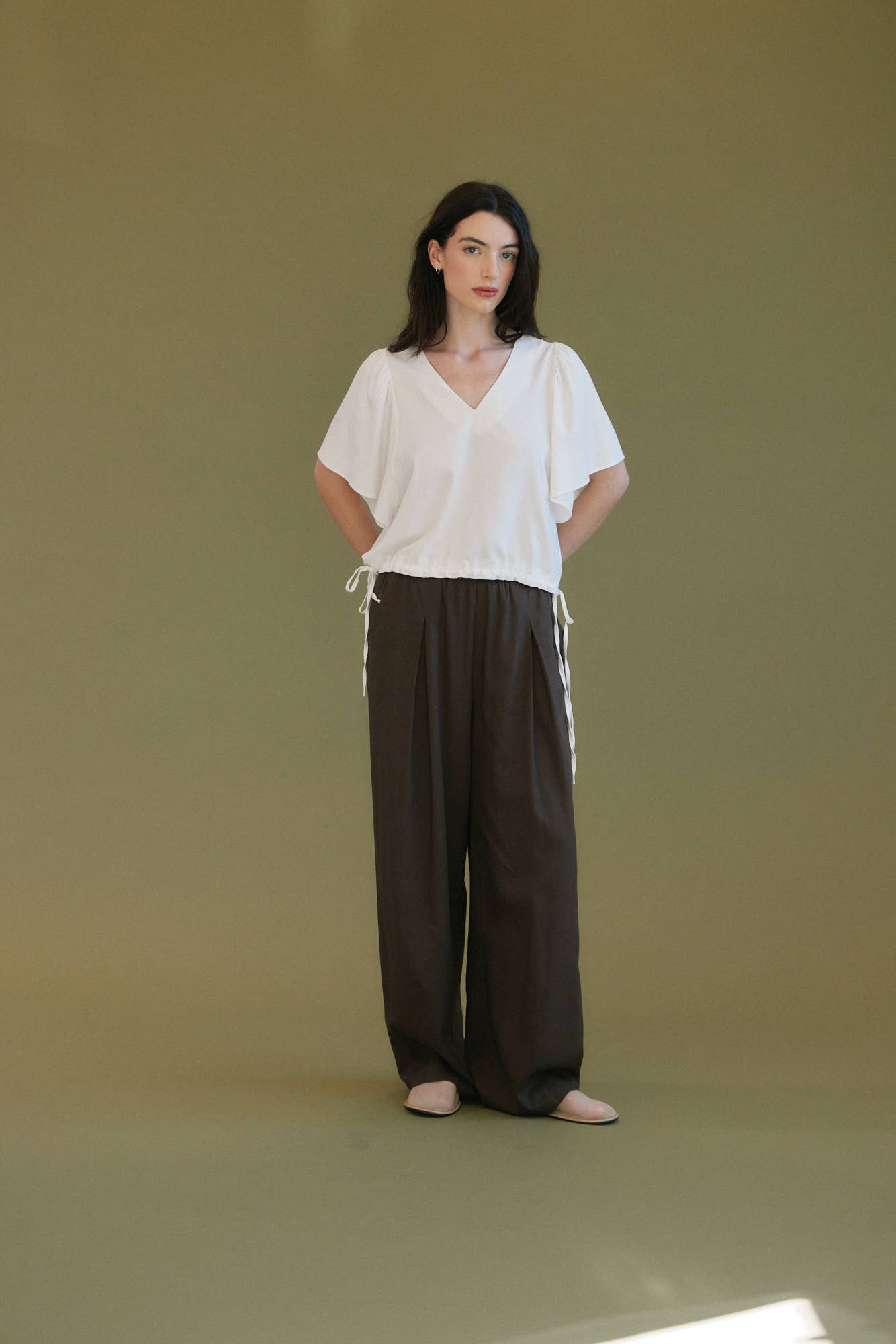 42305 - DRAWSTRING LINEN BLEND BLOUSE