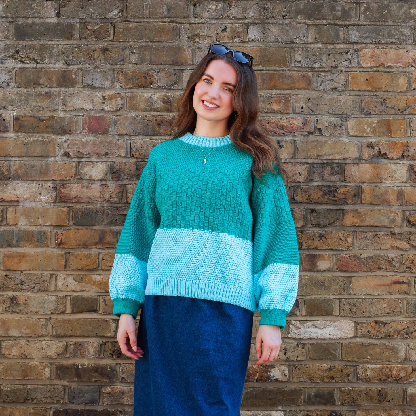 Taz Recycled Cotton Mix Two Tone Jumper - Green Knitwear