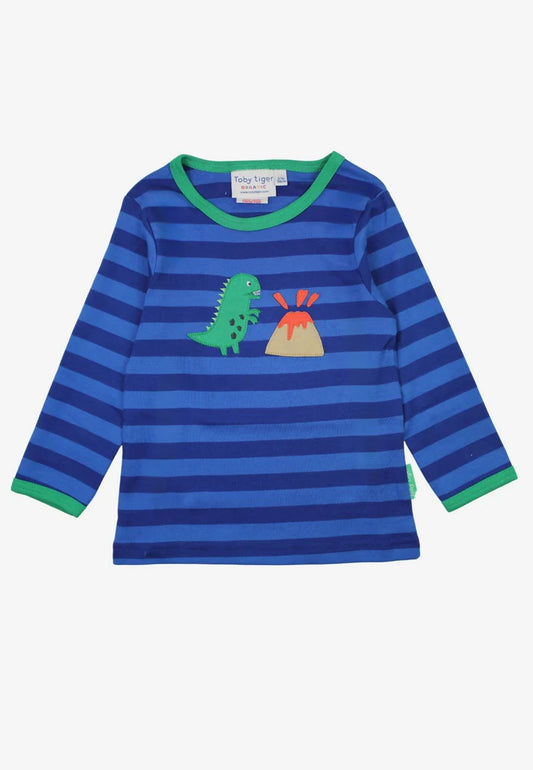 Toby Tiger Organic Blue Tonal Dinosaur Applique T-Shirt