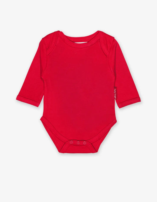 Toby Tiger Organic Red Basic Long-Sleeved Baby Body